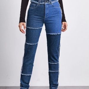 Cut and Sew Frayed Trim jeans